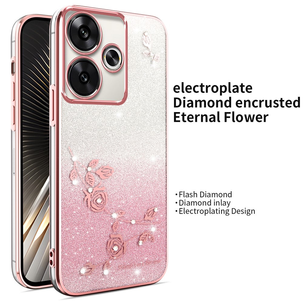KADEM Case For Xiaomi Redmi 13 4G / 5G / Note 13R 5G / Poco M6 4G / M6 Plus 5G Dragonfly Kickstand TPU Flowers Glitter Phone Cover