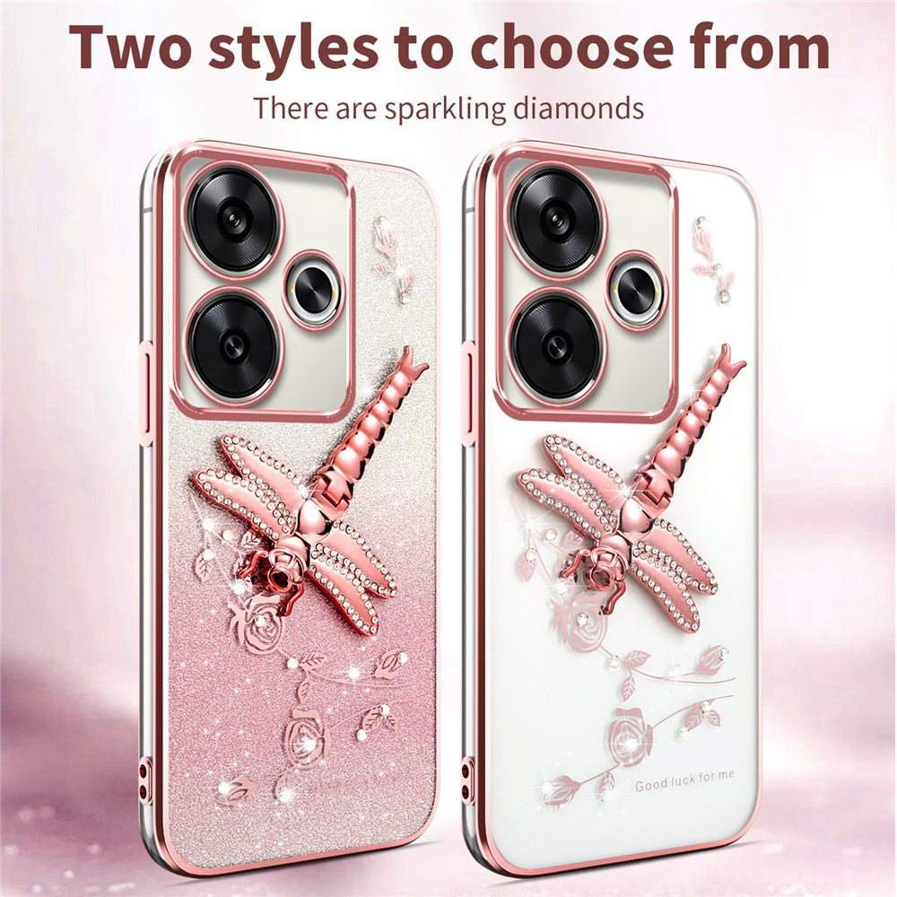 KADEM Case For Xiaomi Redmi 13 4G / 5G / Note 13R 5G / Poco M6 4G / M6 Plus 5G Dragonfly Kickstand TPU Flowers Glitter Phone Cover