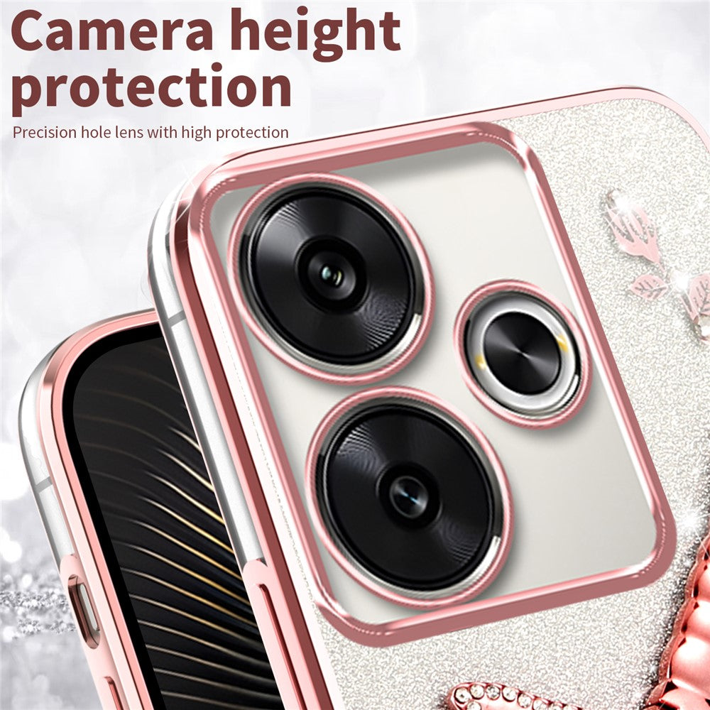 KADEM Case For Xiaomi Redmi 13 4G / 5G / Note 13R 5G / Poco M6 4G / M6 Plus 5G Dragonfly Kickstand TPU Flowers Glitter Phone Cover