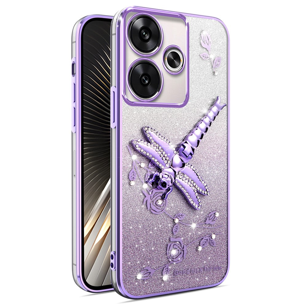 KADEM Case For Xiaomi Redmi 13 4G / 5G / Note 13R 5G / Poco M6 4G / M6 Plus 5G Dragonfly Kickstand TPU Flowers Glitter Phone Cover