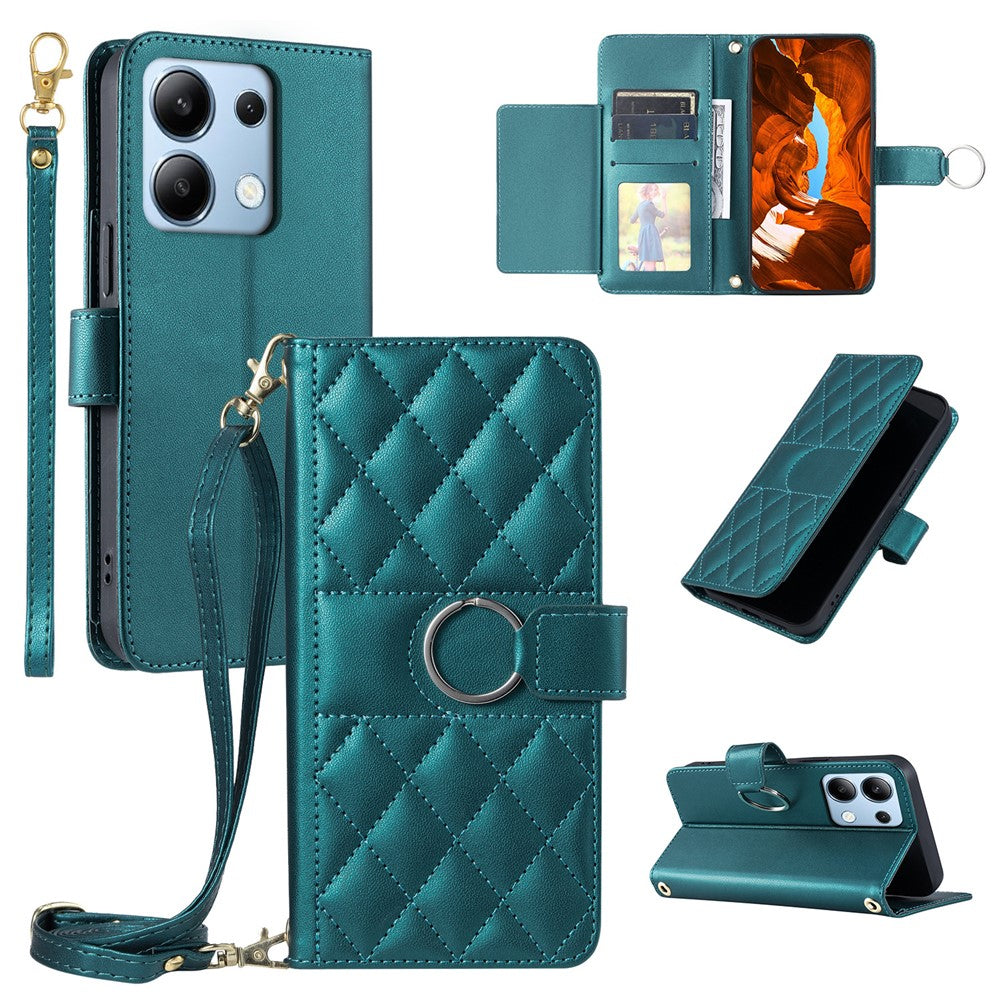 For Xiaomi Redmi Note 13 4G Crossbody Leather Case Ring Buckle Wallet Stand Rhombus Mobile Cover