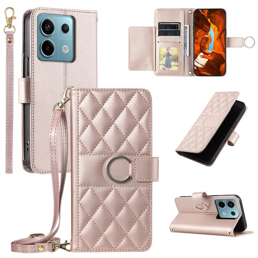 Xiaomi Redmi Note 13 5G Handyhülle – Umhängetasche aus Leder mit Ringschnalle, Brieftaschenständer, Rhombus