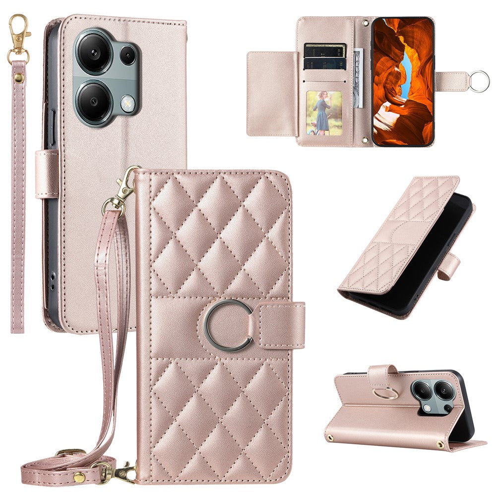 For Xiaomi Poco M6 Pro 4G / Redmi Note 13 Pro 4G Crossbody Leather Case Wallet Stand Rhombus Mobile Cover