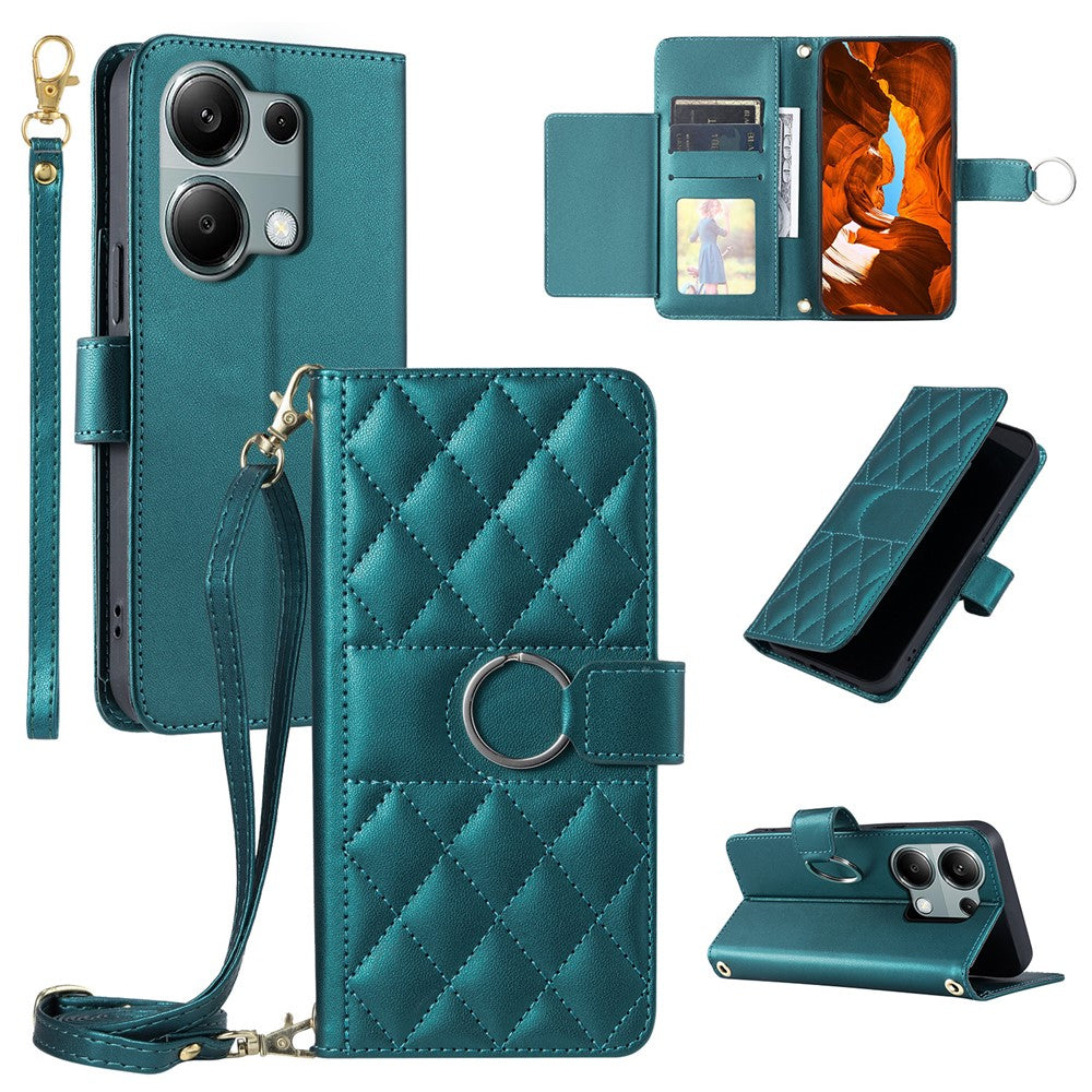 For Xiaomi Poco M6 Pro 4G / Redmi Note 13 Pro 4G Crossbody Leather Case Wallet Stand Rhombus Mobile Cover