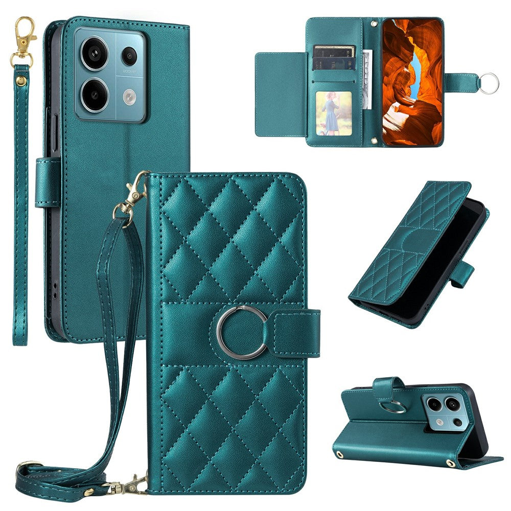 For Xiaomi Poco X6 5G / Redmi Note 13 Pro 5G Crossbody Leather Case Ring Buckle Wallet Stand Rhombus Mobile Cover