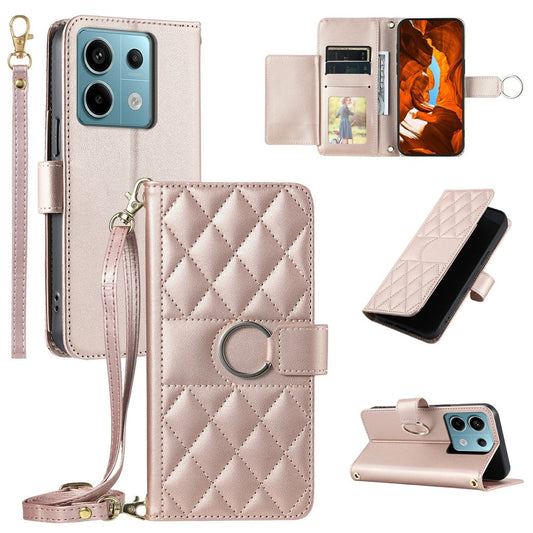 For Xiaomi Poco X6 5G / Redmi Note 13 Pro 5G Crossbody Leather Case Ring Buckle Wallet Stand Rhombus Mobile Cover
