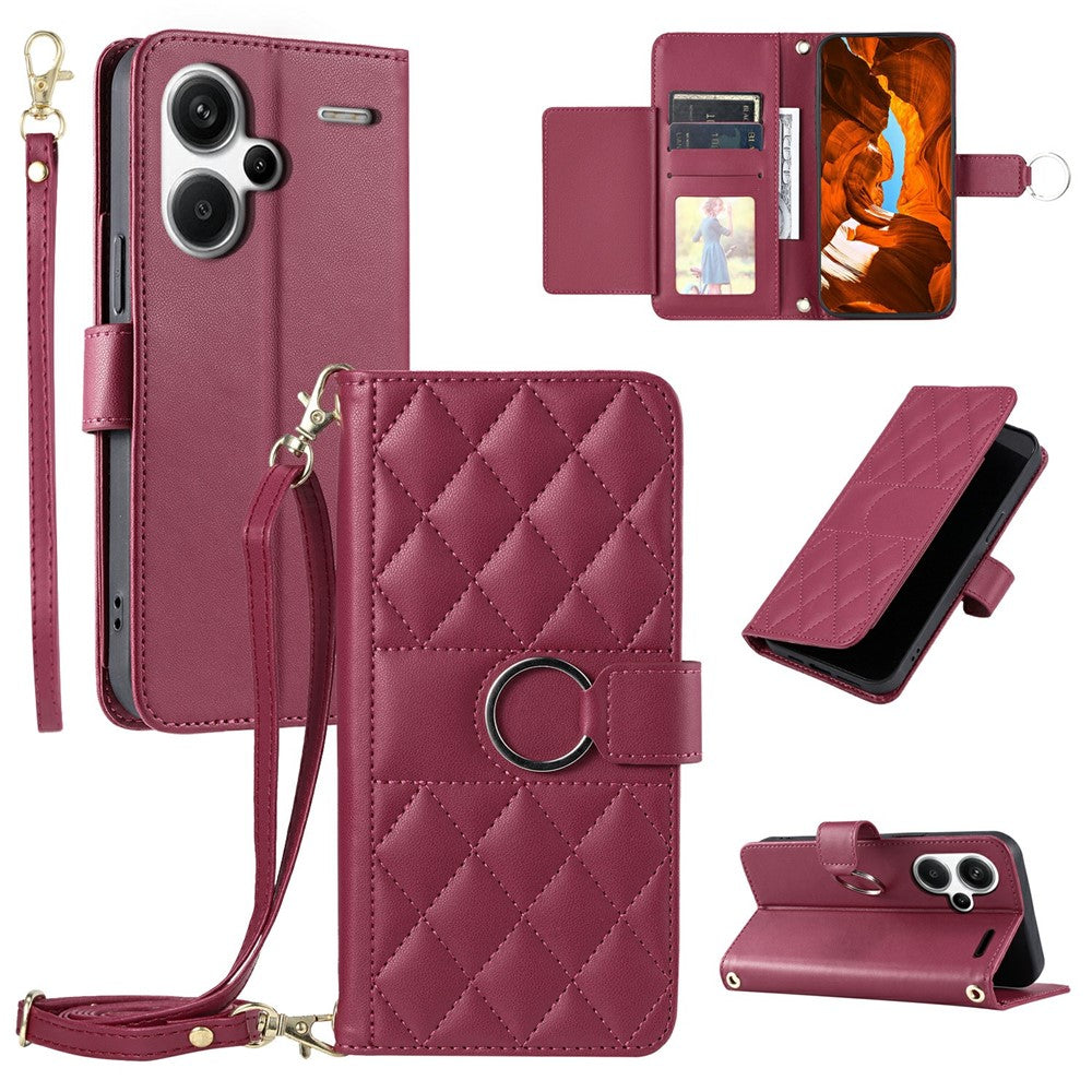 For Xiaomi Redmi Note 13 Pro+ 5G Crossbody Leather Case Ring Buckle Wallet Stand Rhombus Mobile Cover