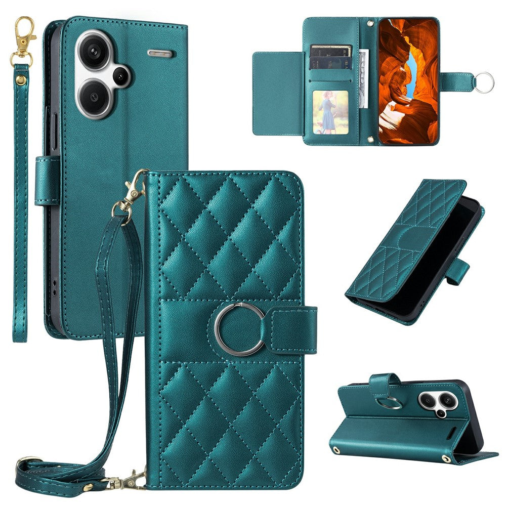 For Xiaomi Redmi Note 13 Pro+ 5G Crossbody Leather Case Ring Buckle Wallet Stand Rhombus Mobile Cover