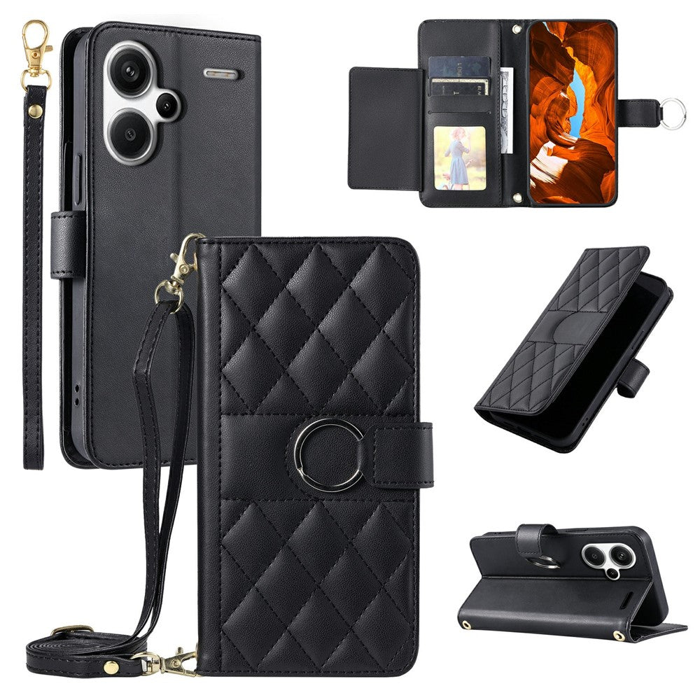 For Xiaomi Redmi Note 13 Pro+ 5G Crossbody Leather Case Ring Buckle Wallet Stand Rhombus Mobile Cover