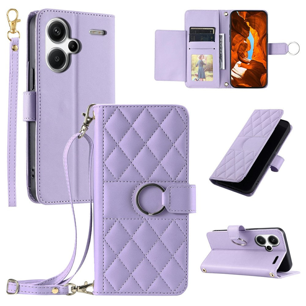 For Xiaomi Redmi Note 13 Pro+ 5G Crossbody Leather Case Ring Buckle Wallet Stand Rhombus Mobile Cover