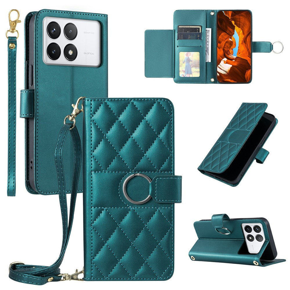 For Xiaomi Poco F6 Pro 5G / Redmi K70 5G / K70 Pro 5G Crossbody Leather Case Wallet Stand Rhombus Mobile Cover