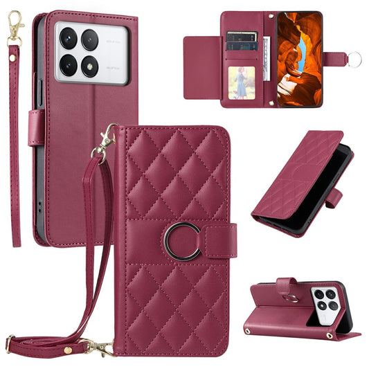 For Xiaomi Poco X6 Pro 5G / Redmi K70E 5G Crossbody Leather Case Wallet Stand Rhombus Mobile Cover