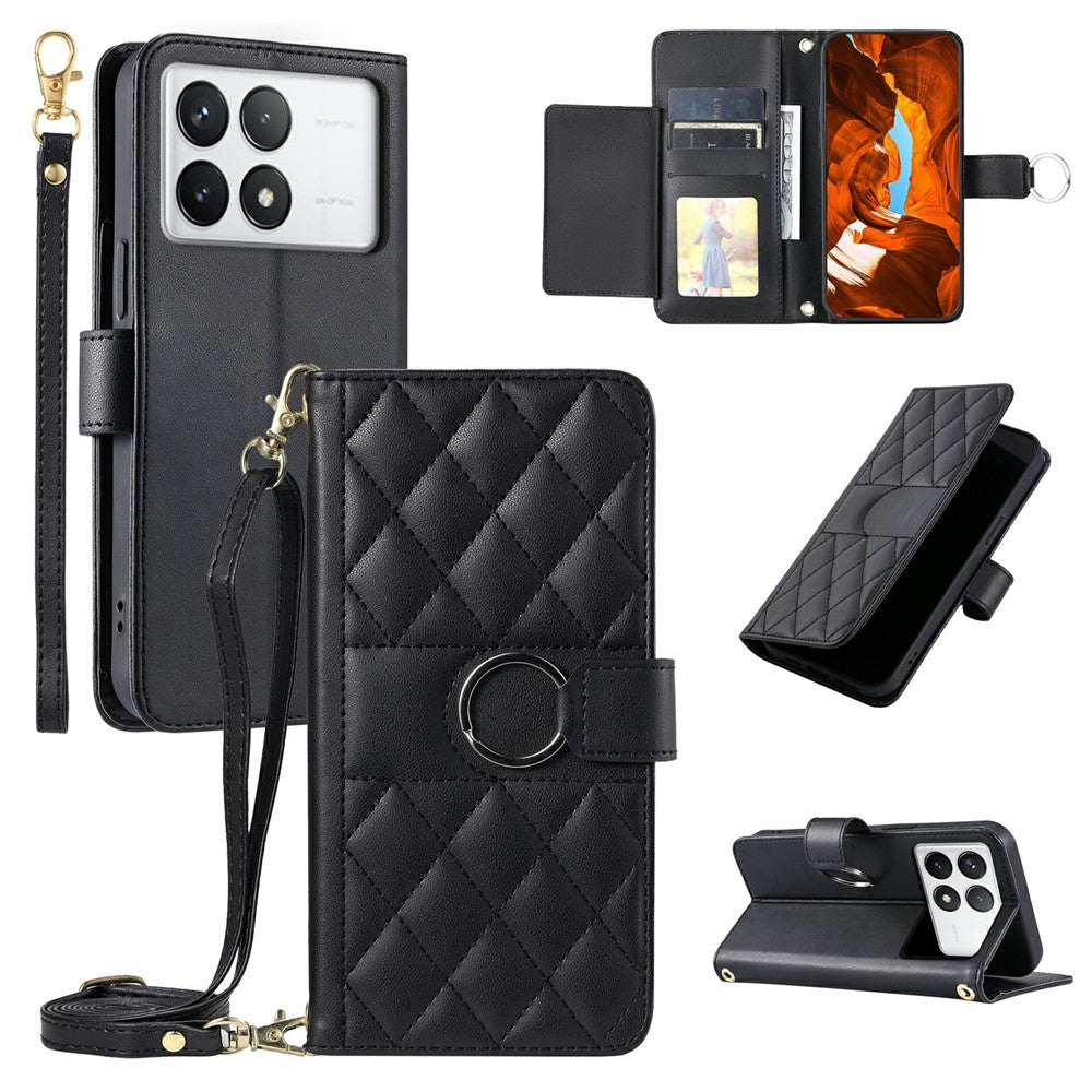 For Xiaomi Poco X6 Pro 5G / Redmi K70E 5G Crossbody Leather Case Wallet Stand Rhombus Mobile Cover