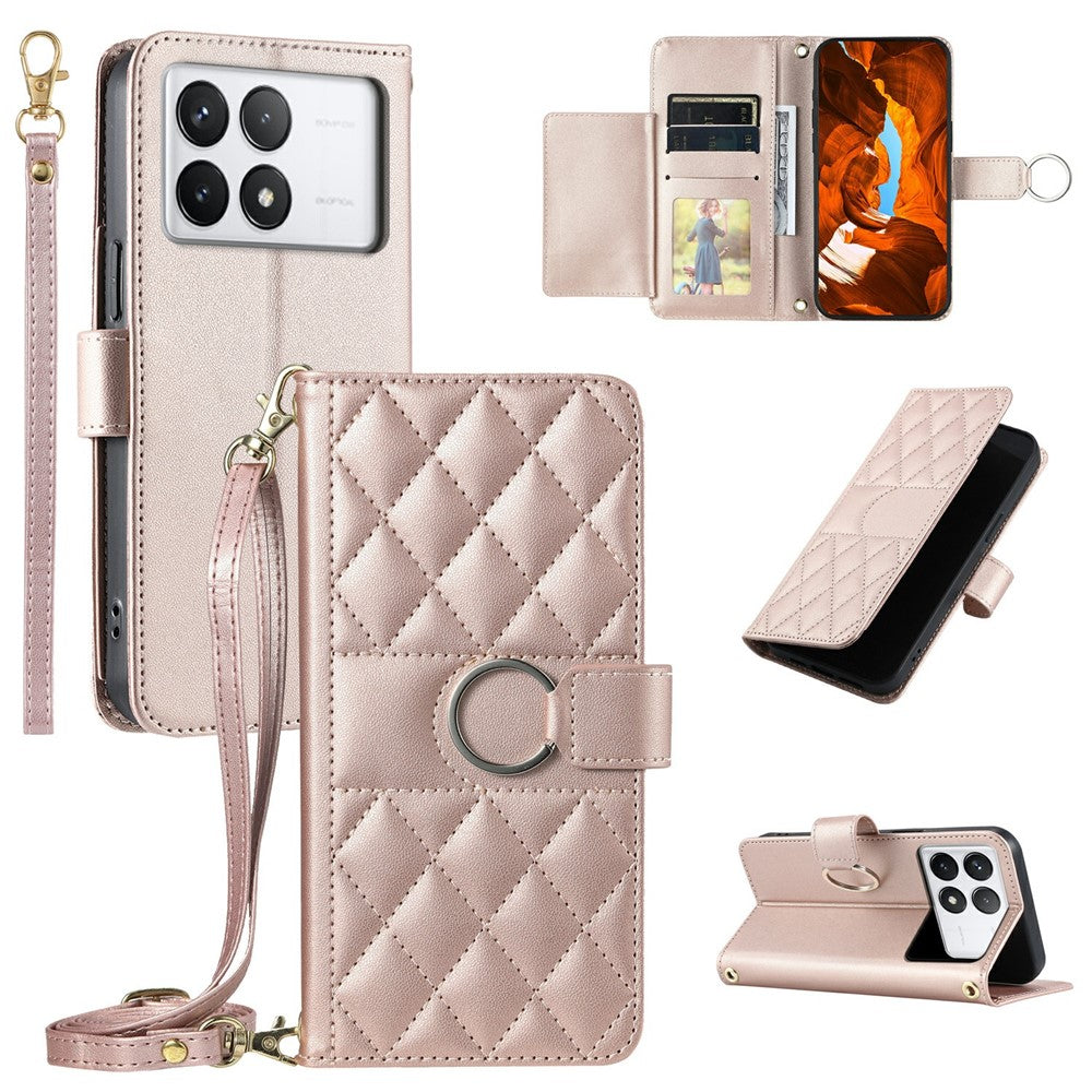 For Xiaomi Poco X6 Pro 5G / Redmi K70E 5G Crossbody Leather Case Wallet Stand Rhombus Mobile Cover