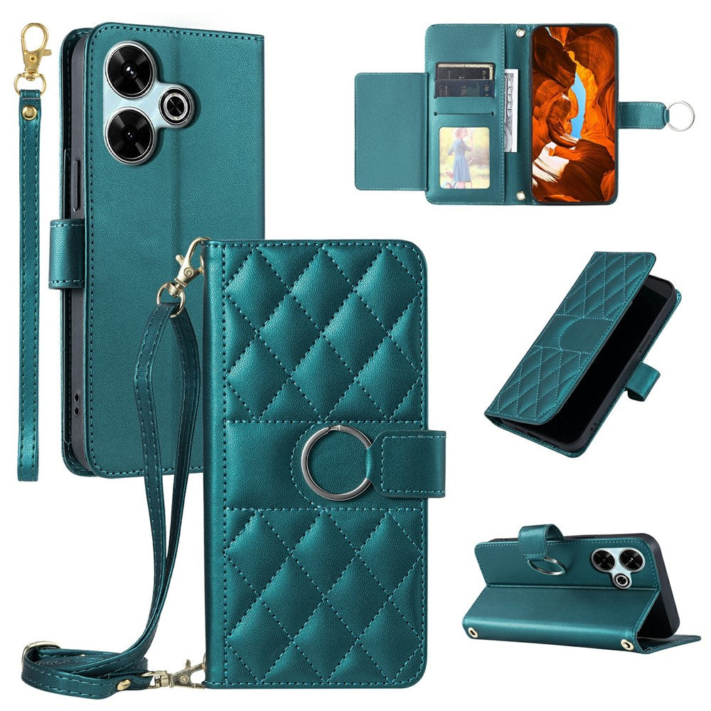 Crossbody Leather Case for Xiaomi Redmi 13 5G / 4G / Poco M6 Plus 5G / Poco M6 4G / Redmi Note 13R 5G Rhombus Mobile Cover