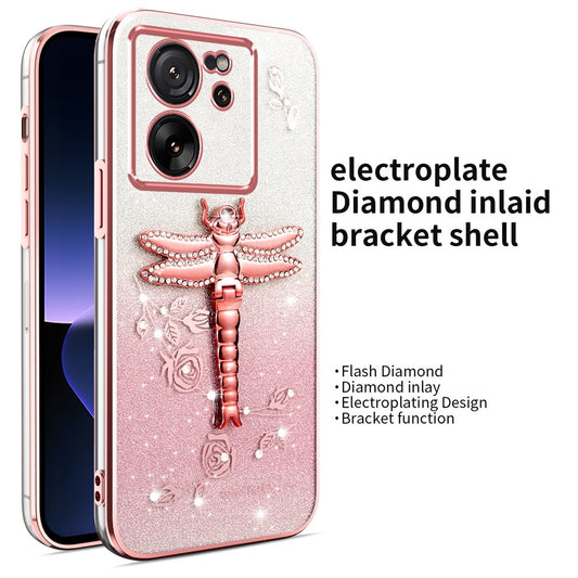 Xiaomi 13T / Xiaomi 13T Pro Handyhülle – KADEM 13T Pro Libelle Ständer TPU Blumen Glitzer