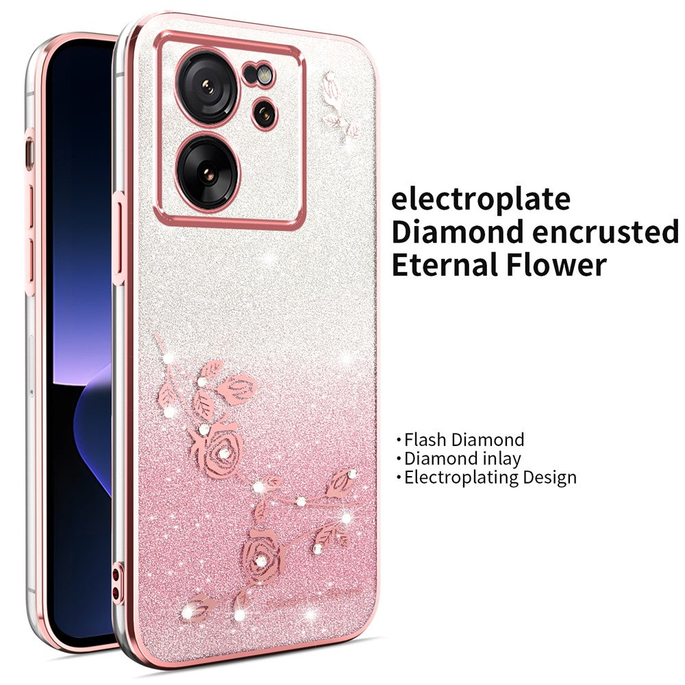 KADEM For Xiaomi 13T / 13T Pro Case Dragonfly Kickstand TPU Flowers Glitter Phone Cover