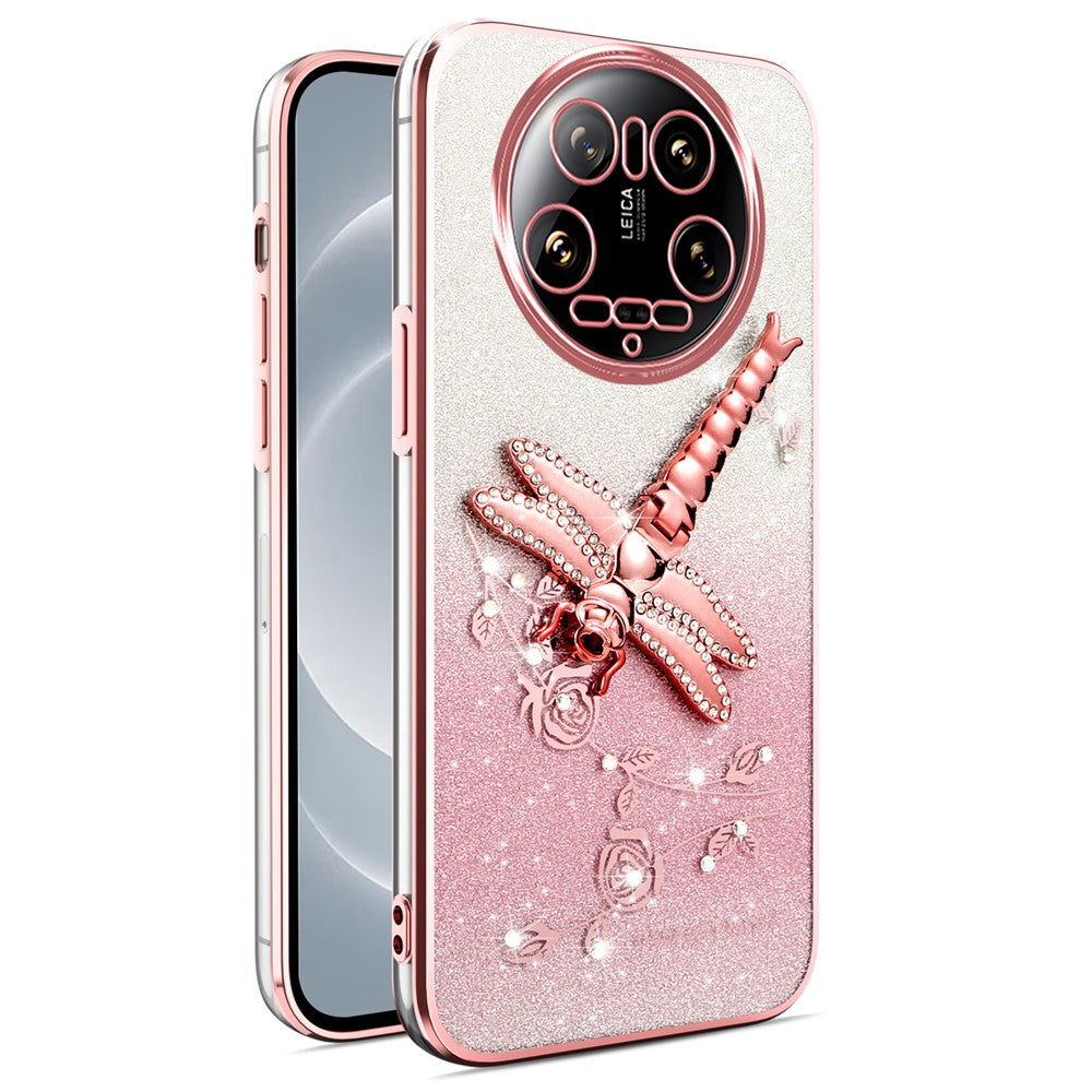 KADEM For Xiaomi 14 Ultra Case Dragonfly Kickstand TPU Flowers Glitter Phone Cover