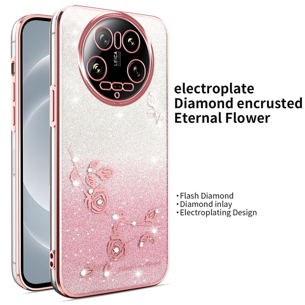 KADEM For Xiaomi 14 Ultra Case Dragonfly Kickstand TPU Flowers Glitter Phone Cover