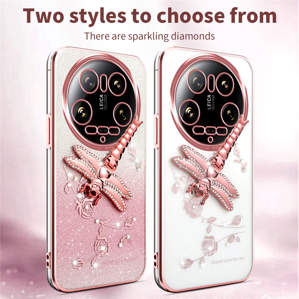 KADEM For Xiaomi 14 Ultra Case Dragonfly Kickstand TPU Flowers Glitter Phone Cover