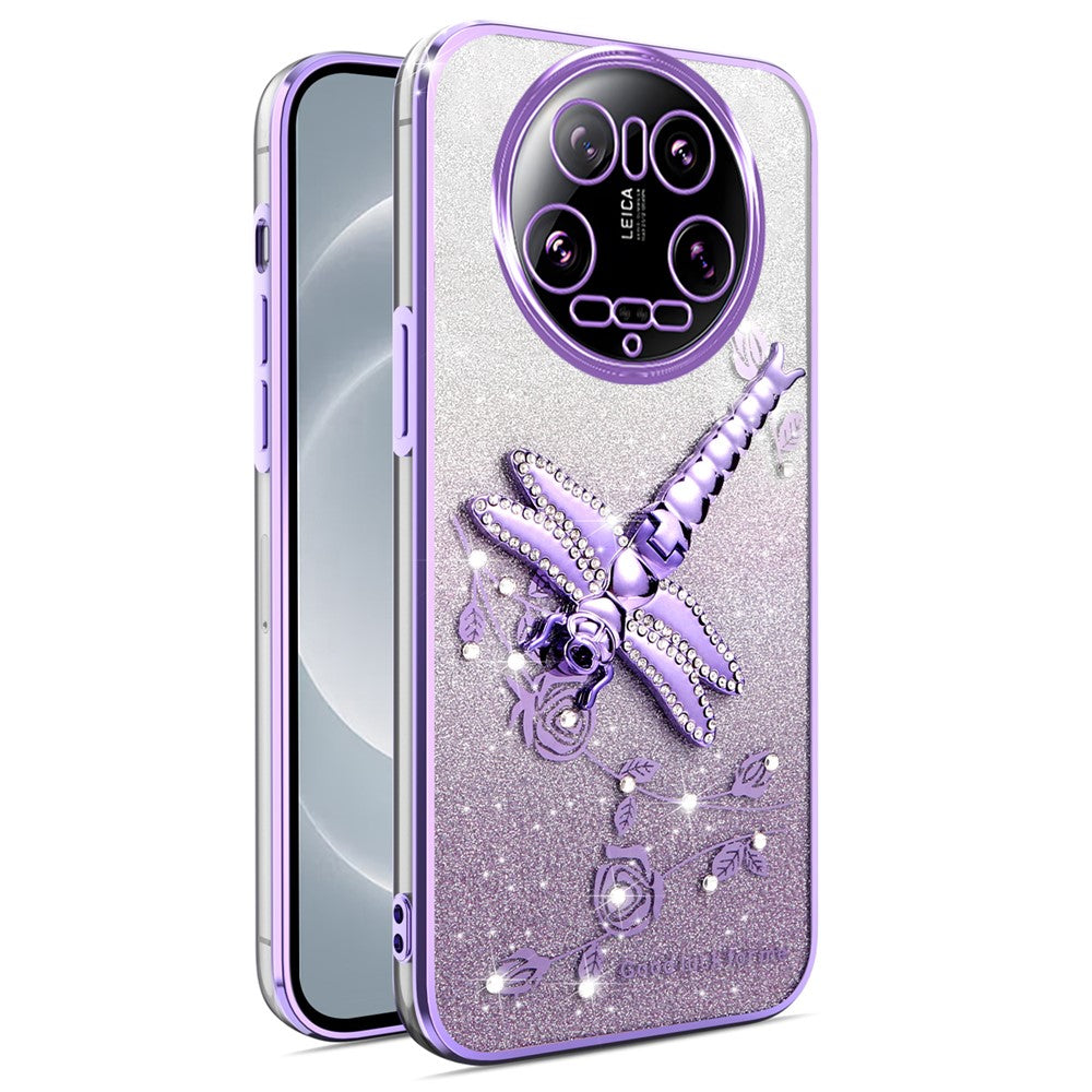 KADEM For Xiaomi 14 Ultra Case Dragonfly Kickstand TPU Flowers Glitter Phone Cover
