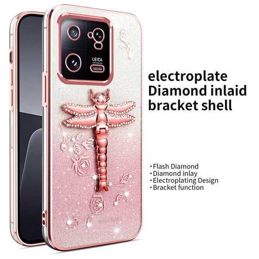 Xiaomi 13 Handyhülle – KADEM Libelle Ständer TPU Blumen Glitzer