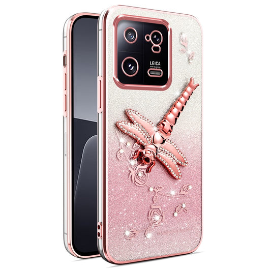 Xiaomi 13 Pro 5G Handyhülle – KADEM Libelle Ständer TPU Blumen Glitzer