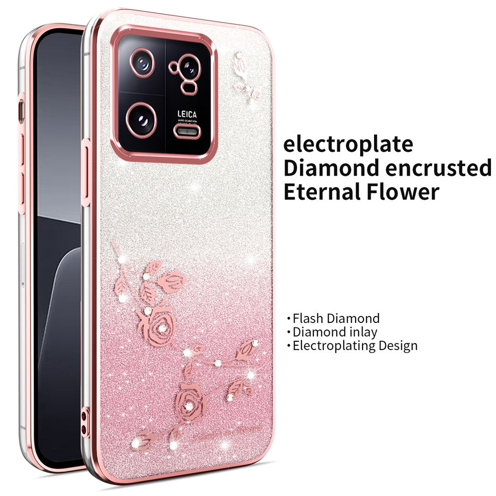 KADEM For Xiaomi 13 Pro 5G Case Dragonfly Kickstand TPU Flowers Glitter Phone Cover