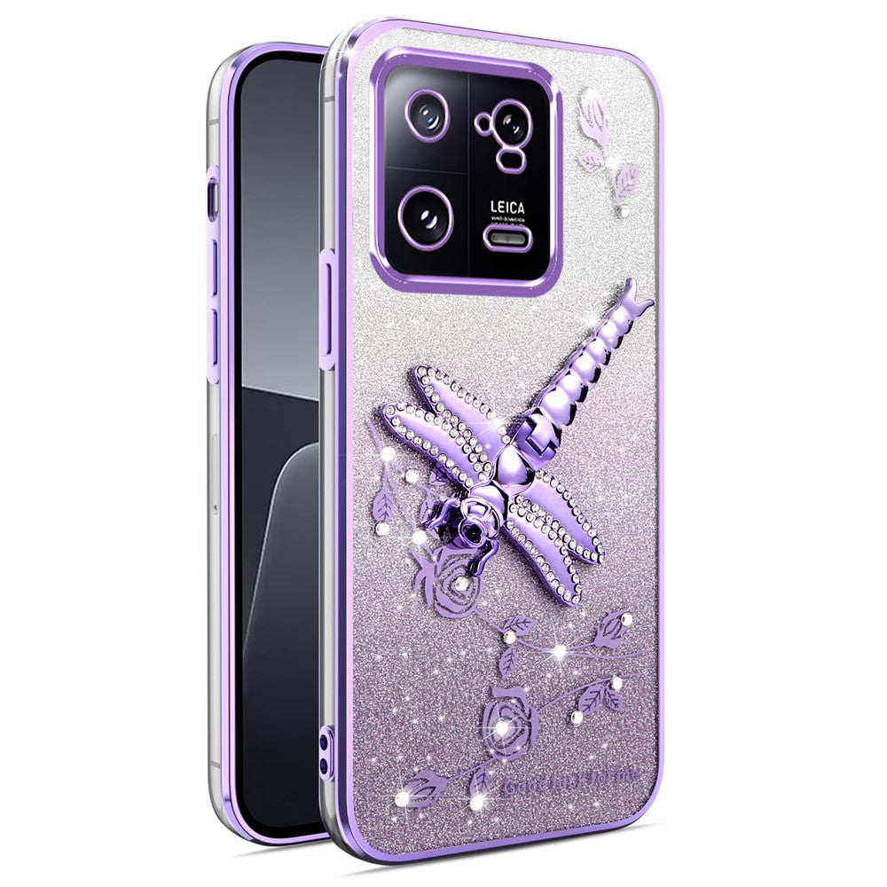 KADEM For Xiaomi 13 Pro 5G Case Dragonfly Kickstand TPU Flowers Glitter Phone Cover