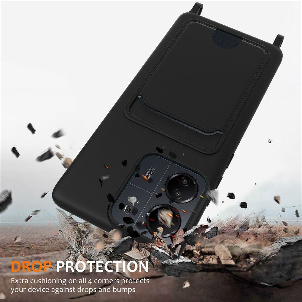 Liquid Silicone Case For Xiaomi Redmi 13C 5G  /  4G  /  Redmi 13R 5G  /  Poco M6 5G  /  Poco C65 4G Card Holder Phone Back Cover with Lanyard