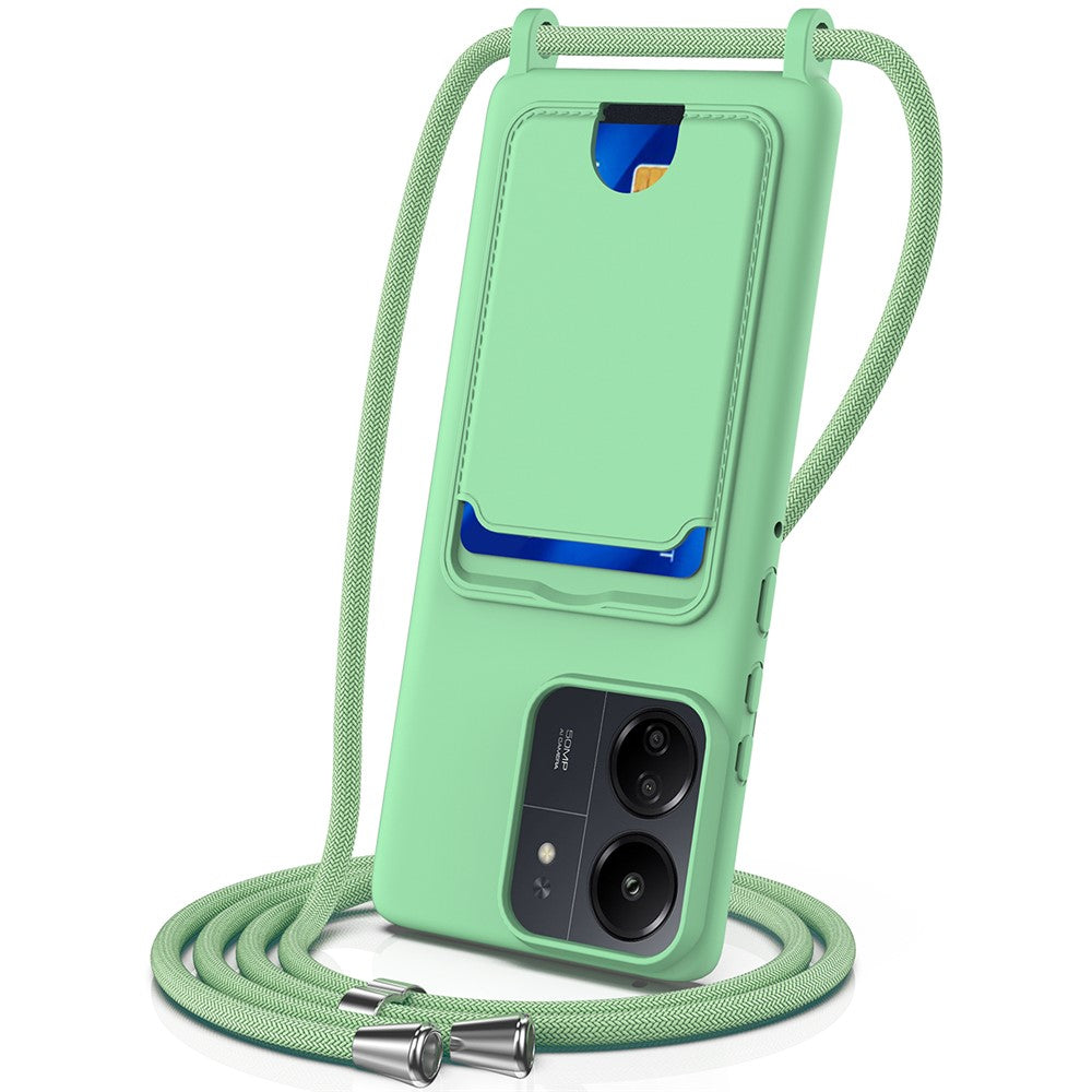 Liquid Silicone Case For Xiaomi Redmi 13C 5G  /  4G  /  Redmi 13R 5G  /  Poco M6 5G  /  Poco C65 4G Card Holder Phone Back Cover with Lanyard