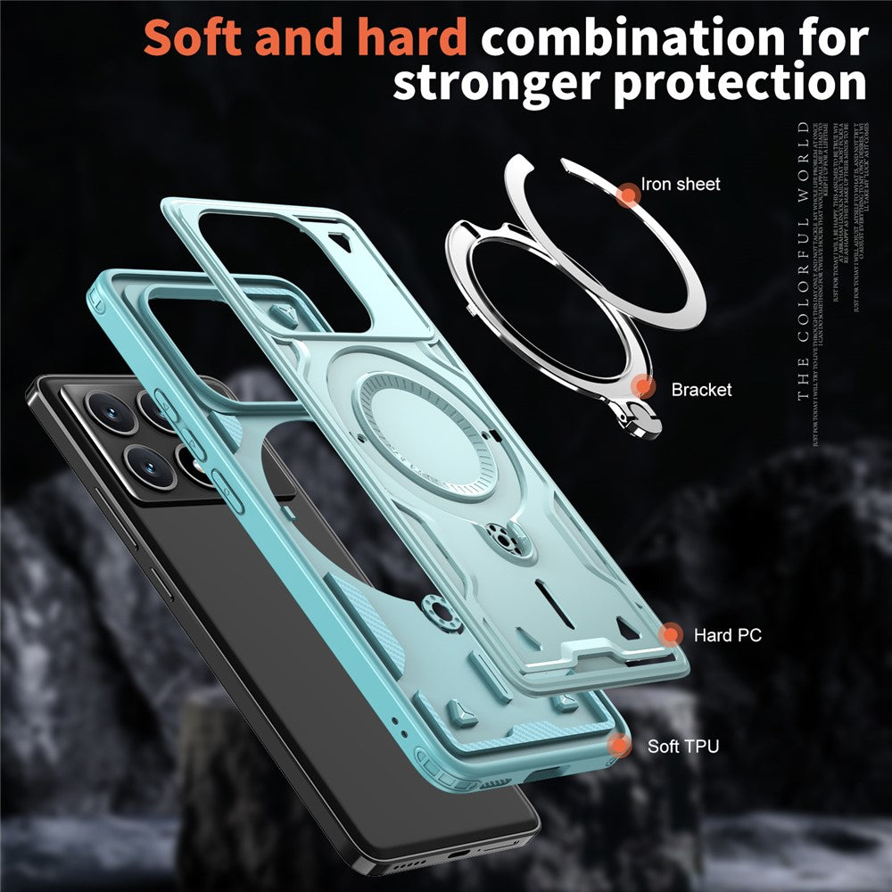 For Xiaomi Poco X6 Pro 5G / Redmi K70E 5G Magnetic Case Military Protection PC+TPU Kickstand Phone Cover