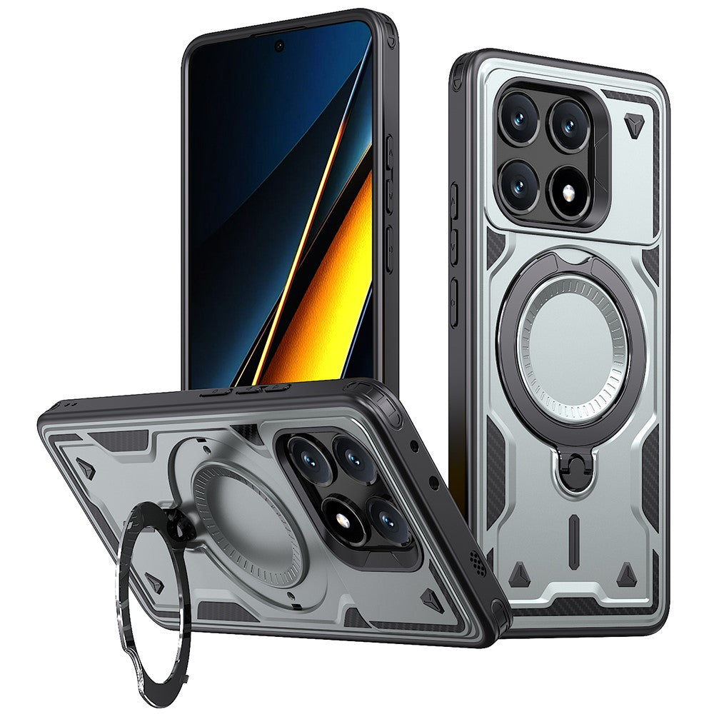 For Xiaomi Poco X6 Pro 5G / Redmi K70E 5G Magnetic Case Military Protection PC+TPU Kickstand Phone Cover