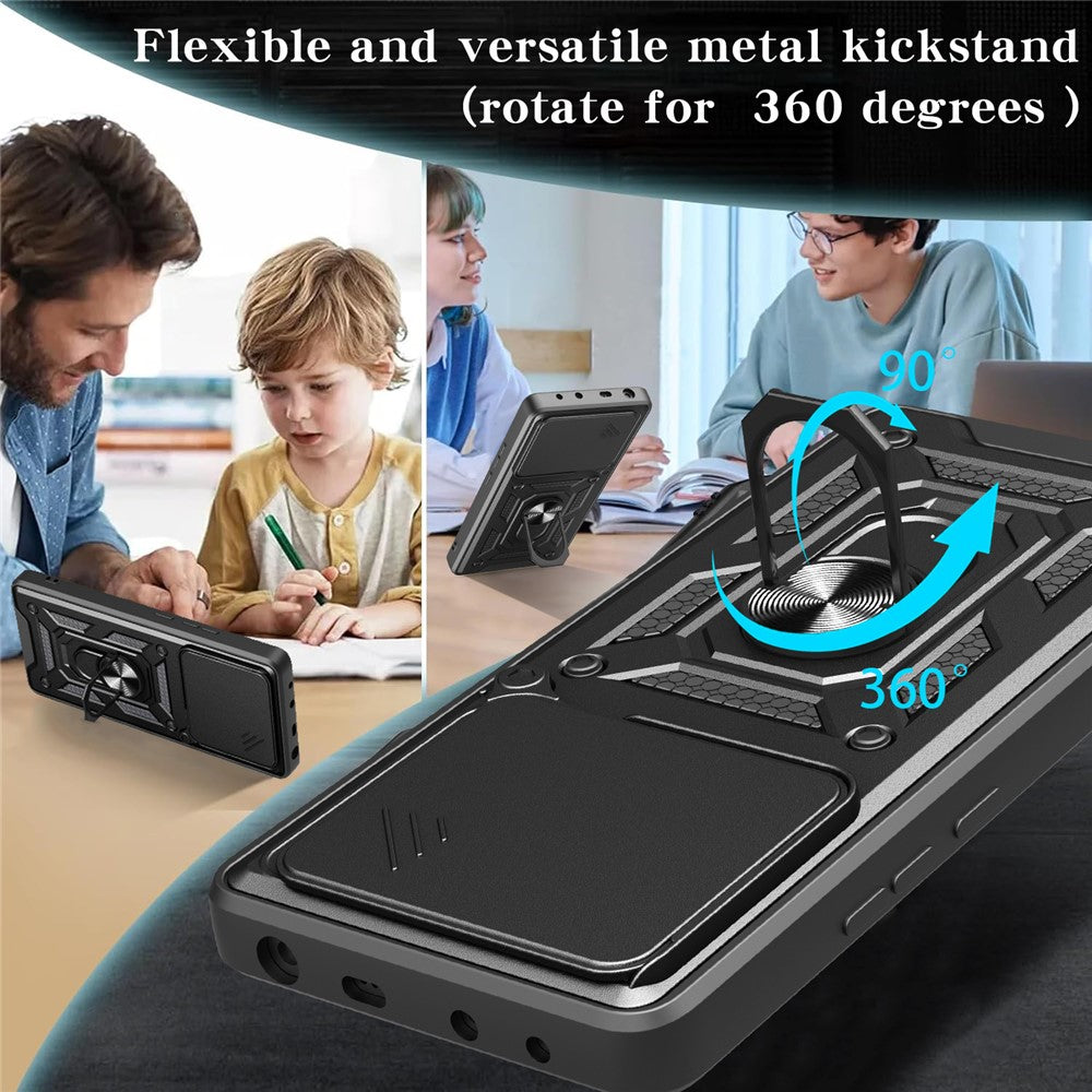 For Xiaomi Redmi Note 14 5G Case with Slide Camera Lid PC+TPU Kickstand Phone Cover