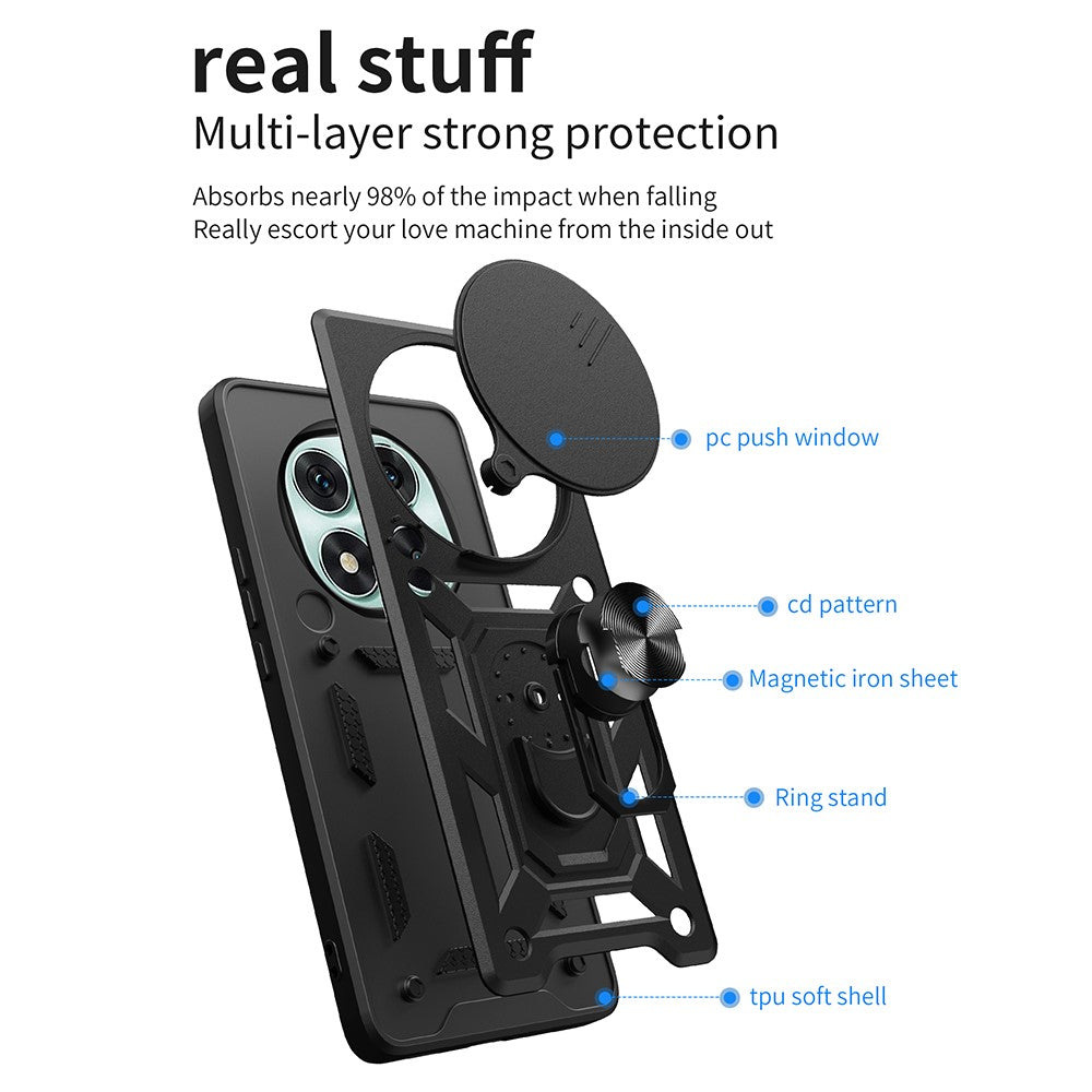 For Xiaomi Redmi Note 14 Pro 5G / Poco X7 5G Case with Slide Camera Lid PC+TPU Kickstand Phone Cover