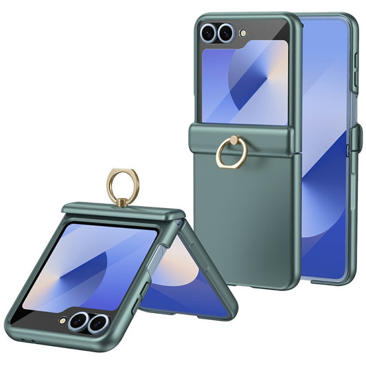 Galaxy Z Flip5 5G – Handyhülle aus Metall, Kunststoff und gehärtetem Glas, mit Ständer, mit Ringhalter, mit Displayschutz