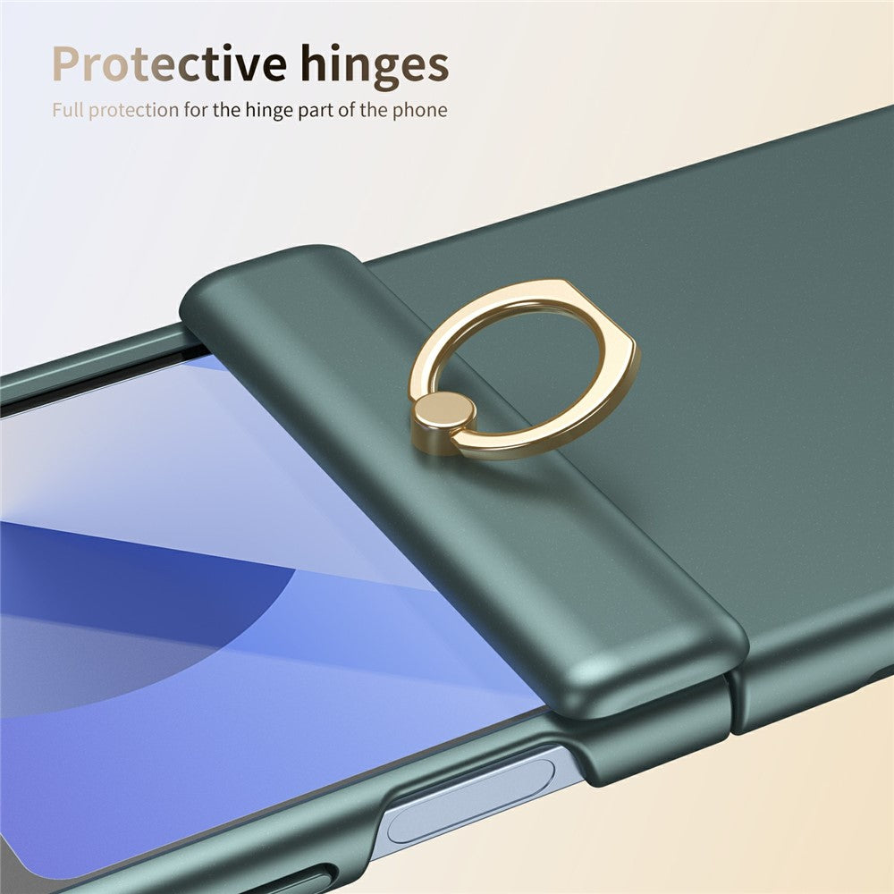 For Samsung Galaxy Z Flip5 5G Case with Tempered Glass Film Ring Holder Kickstand PC Phone Cover