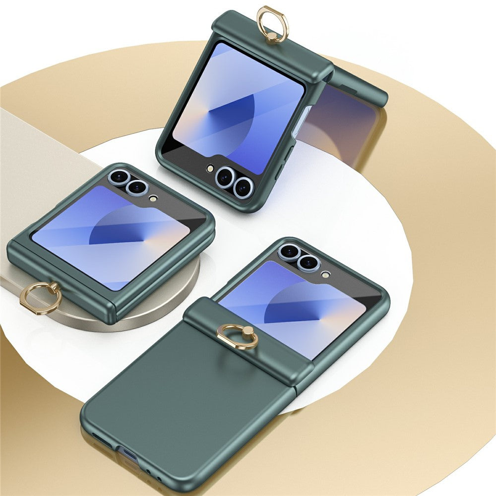 For Samsung Galaxy Z Flip5 5G Case with Tempered Glass Film Ring Holder Kickstand PC Phone Cover