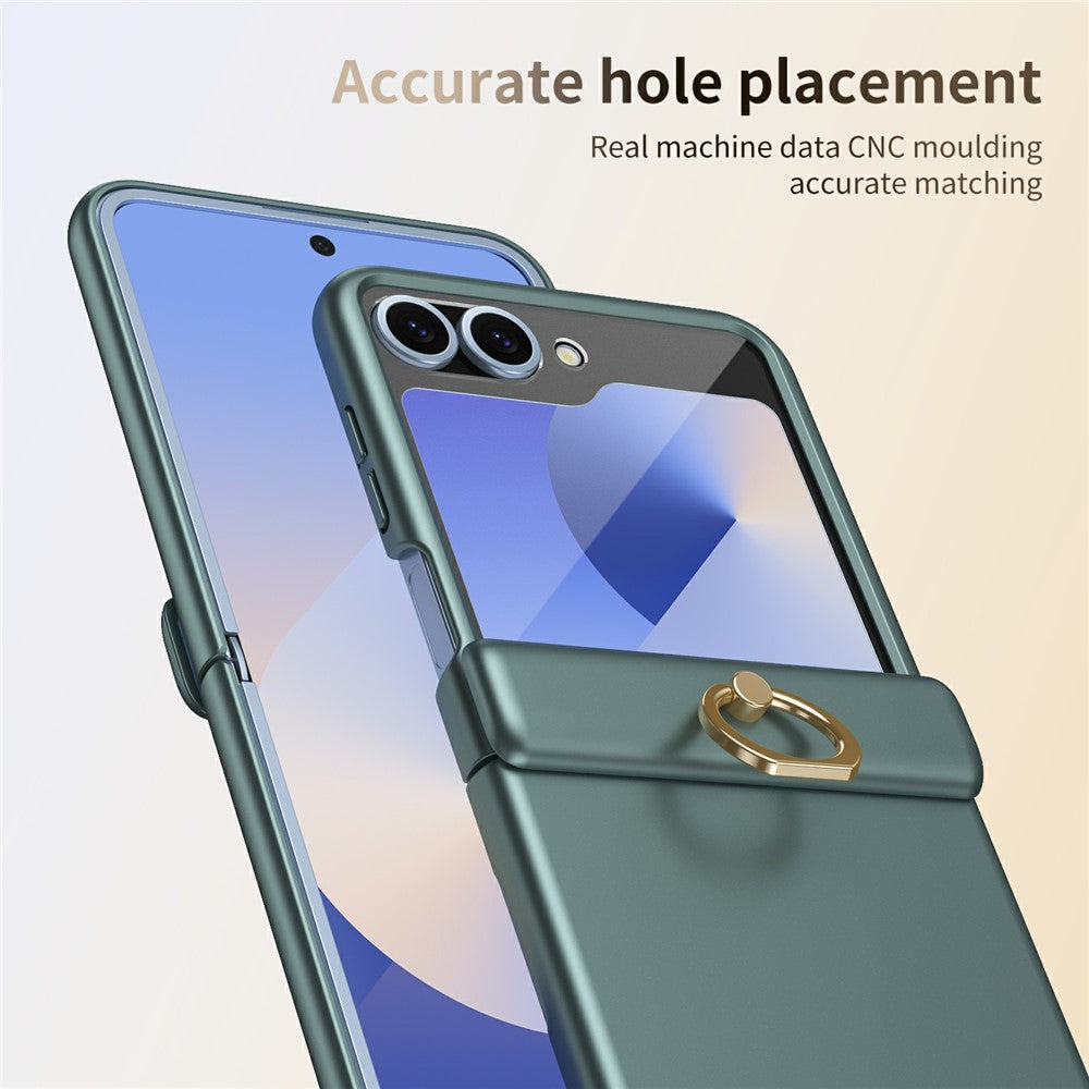 For Samsung Galaxy Z Flip5 5G Case with Tempered Glass Film Ring Holder Kickstand PC Phone Cover