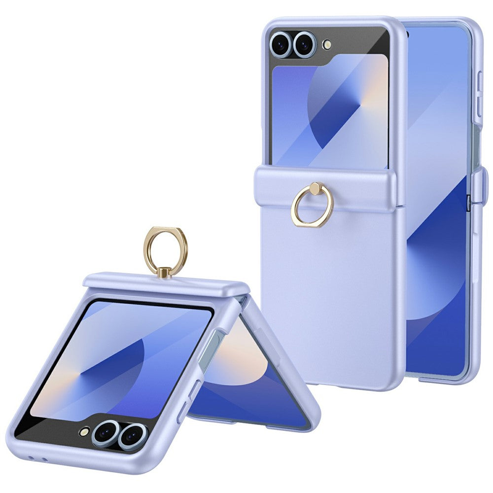 For Samsung Galaxy Z Flip5 5G Case with Tempered Glass Film Ring Holder Kickstand PC Phone Cover