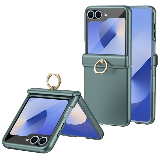 Galaxy Z Flip7 FE 5G / Galaxy Z Flip6 5G – Handyhülle aus Metall, Kunststoff und gehärtetem Glas, mit Ständer, mit Ringhalter, mit Displayschutz