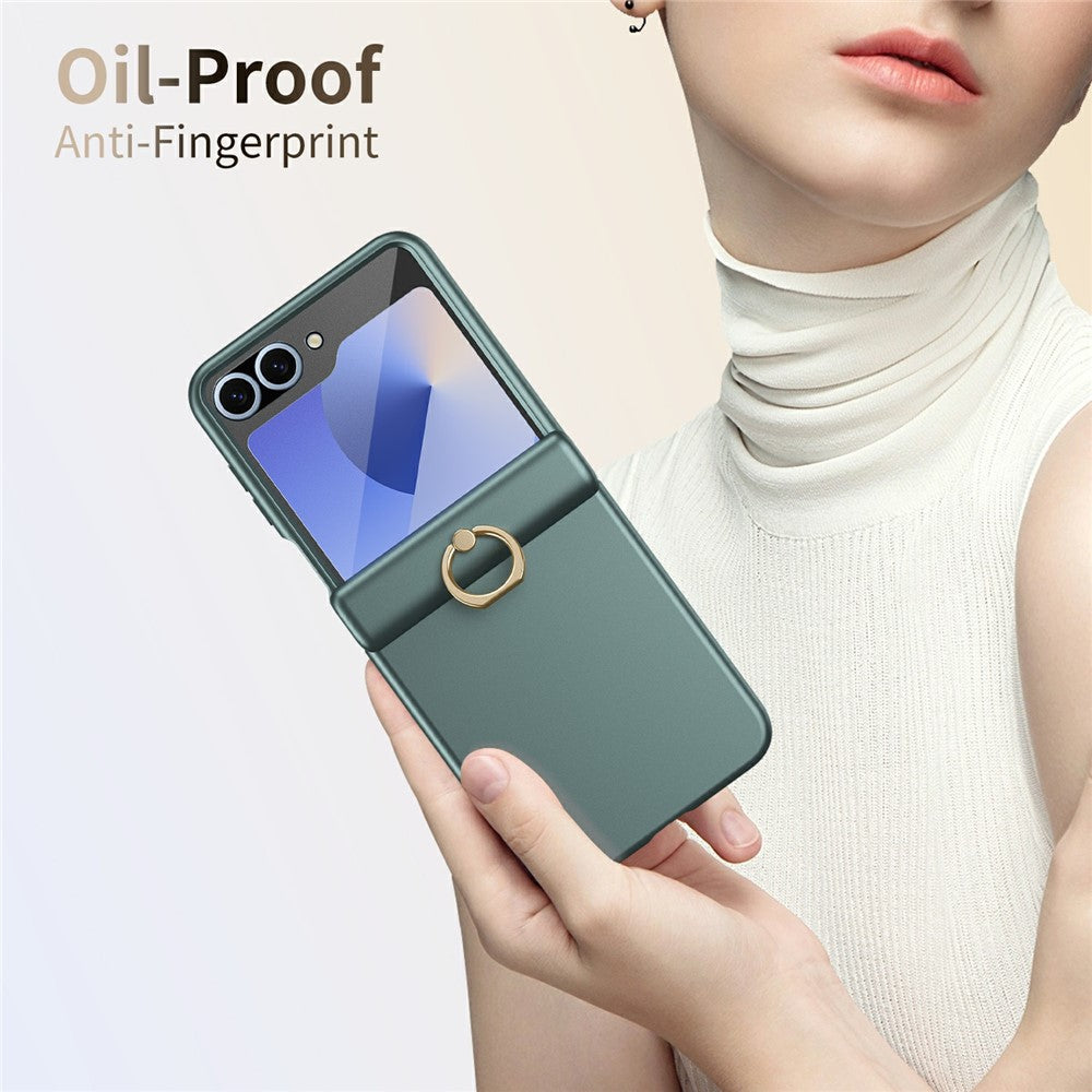 For Samsung Galaxy Z Flip7 FE 5G / Z Flip6 5G Case with Tempered Glass Film Ring Holder Kickstand PC Phone Cover