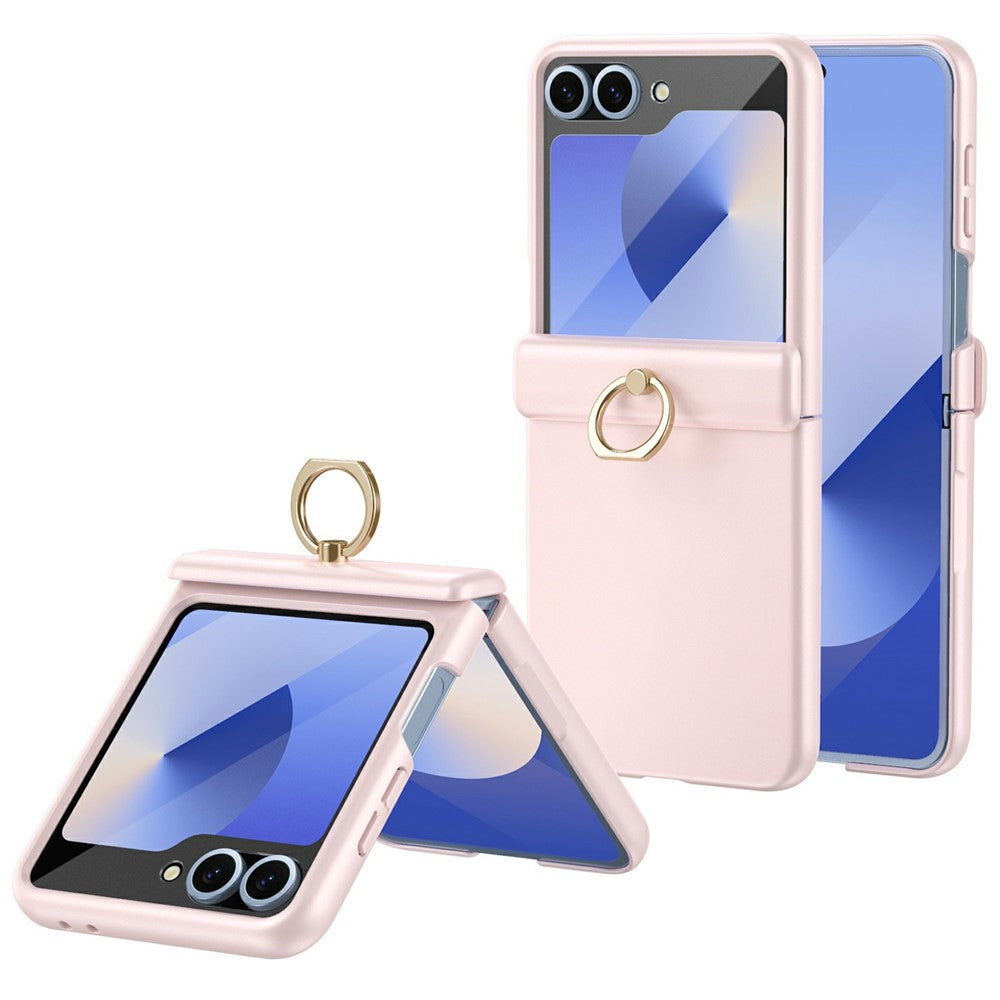 For Samsung Galaxy Z Flip7 FE 5G / Z Flip6 5G Case with Tempered Glass Film Ring Holder Kickstand PC Phone Cover