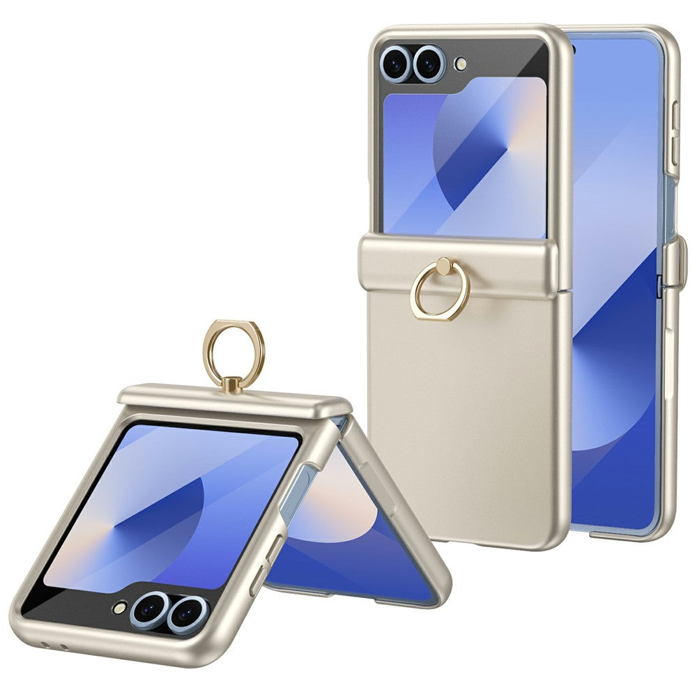 For Samsung Galaxy Z Flip7 FE 5G / Z Flip6 5G Case with Tempered Glass Film Ring Holder Kickstand PC Phone Cover