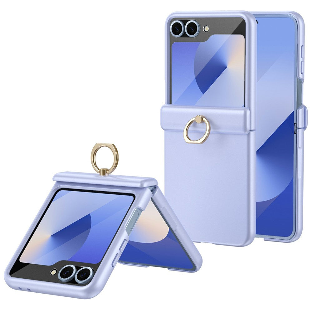 For Samsung Galaxy Z Flip7 FE 5G / Z Flip6 5G Case with Tempered Glass Film Ring Holder Kickstand PC Phone Cover