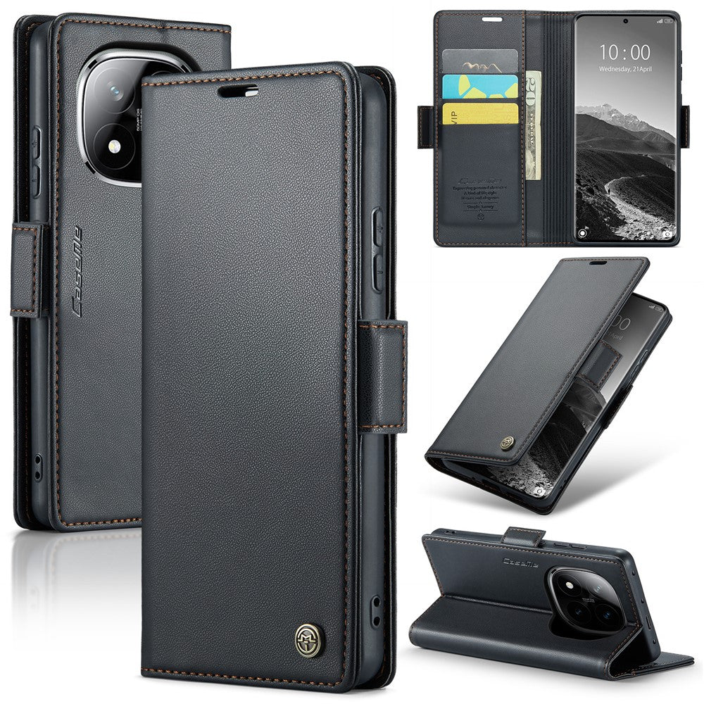 CASEME For Xiaomi Redmi Note 14 Pro+ 5G / 14 Pro 5G / Poco X7 5G Leather Case  023 RFID Blocking 3 Card Slot Mobile Cover