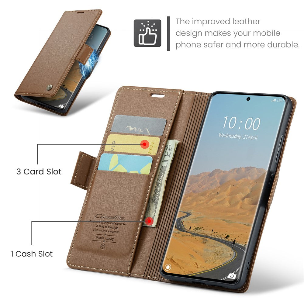 CASEME For Xiaomi Redmi Note 14 Pro+ 5G / 14 Pro 5G / Poco X7 5G Leather Case  023 RFID Blocking 3 Card Slot Mobile Cover