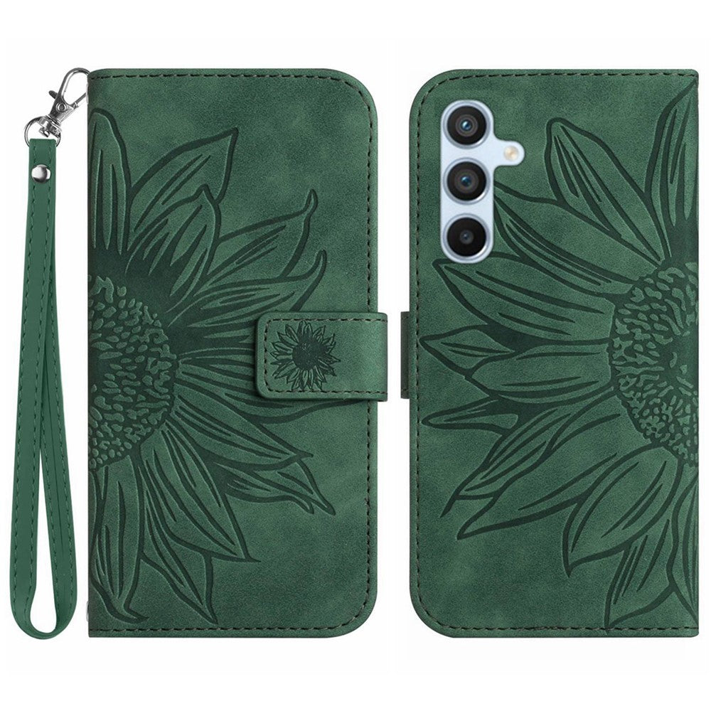 Galaxy A26 5G Wallet-Hülle – Sonnenblume aufgedruckt, mit Ständer & Riemen