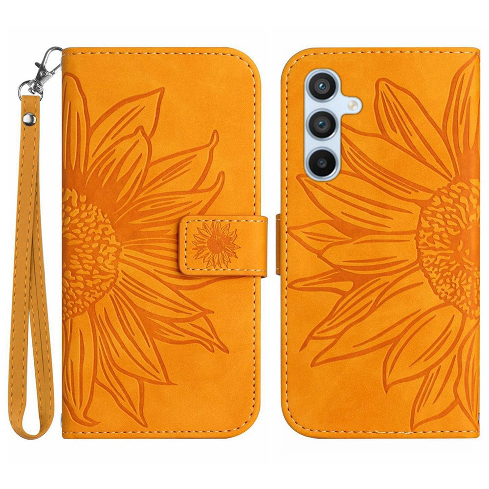 Galaxy A26 5G Wallet-Hülle – Sonnenblume aufgedruckt, mit Ständer & Riemen