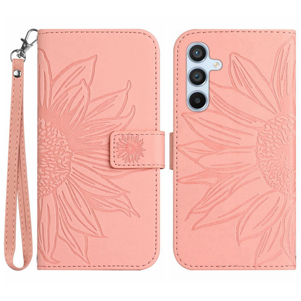 Galaxy A26 5G Wallet-Hülle – Sonnenblume aufgedruckt, mit Ständer & Riemen